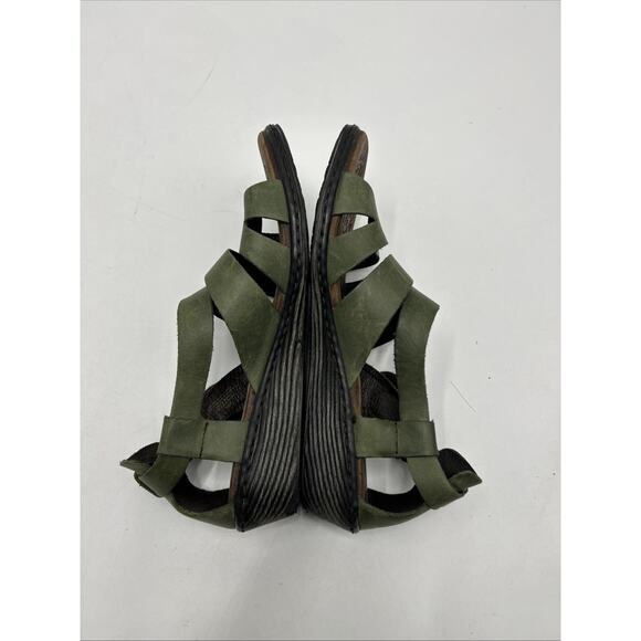 BORN Kates GREEN leather open toe strap sandals wedge heels women Size 8 EU 39 - Picture 7 of 10